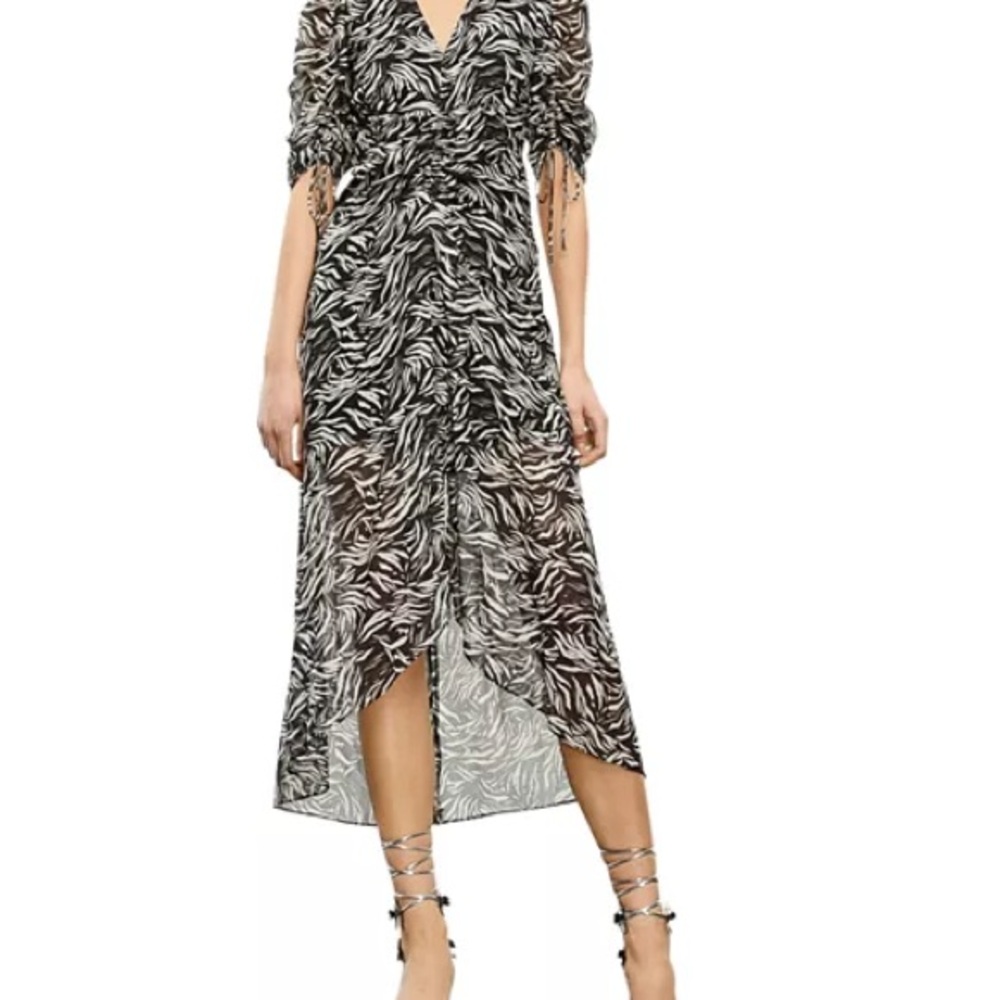 The Kooples Black and White Zebra Print Midi Dress